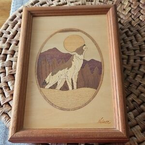 Wooden Wolf Art with Brown Frame
